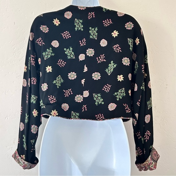 PLATINUM DOROTHY SCHOLENE Vintage Black Floral Relaxed Boho Open Crop Jacket M - Picture 5 of 10